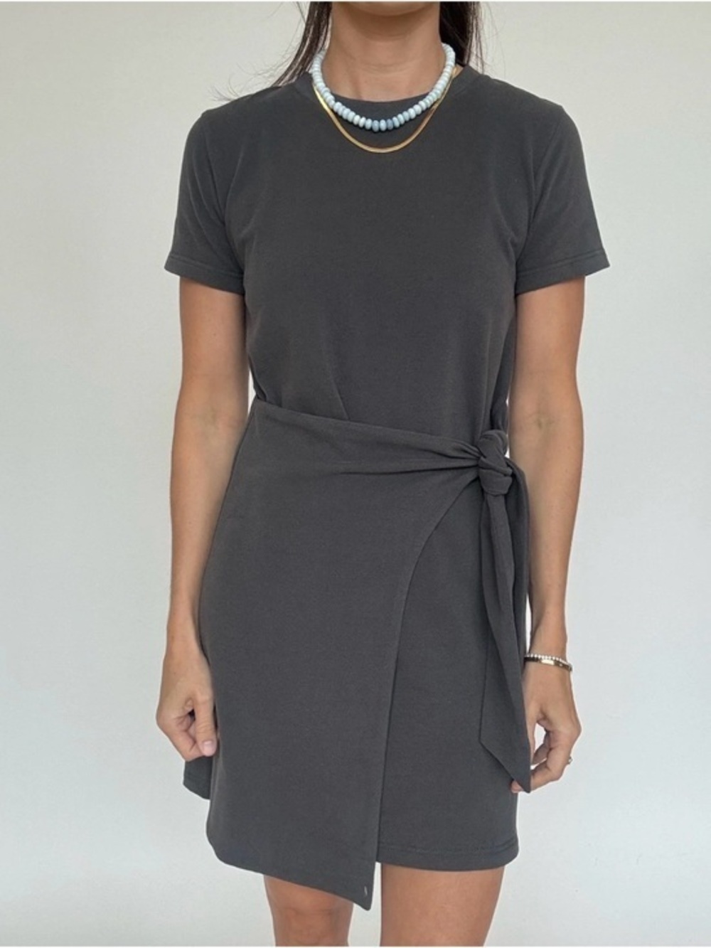 Threads 4 Thought Black Tie-Wrap Short Sleeve Mini Dress
